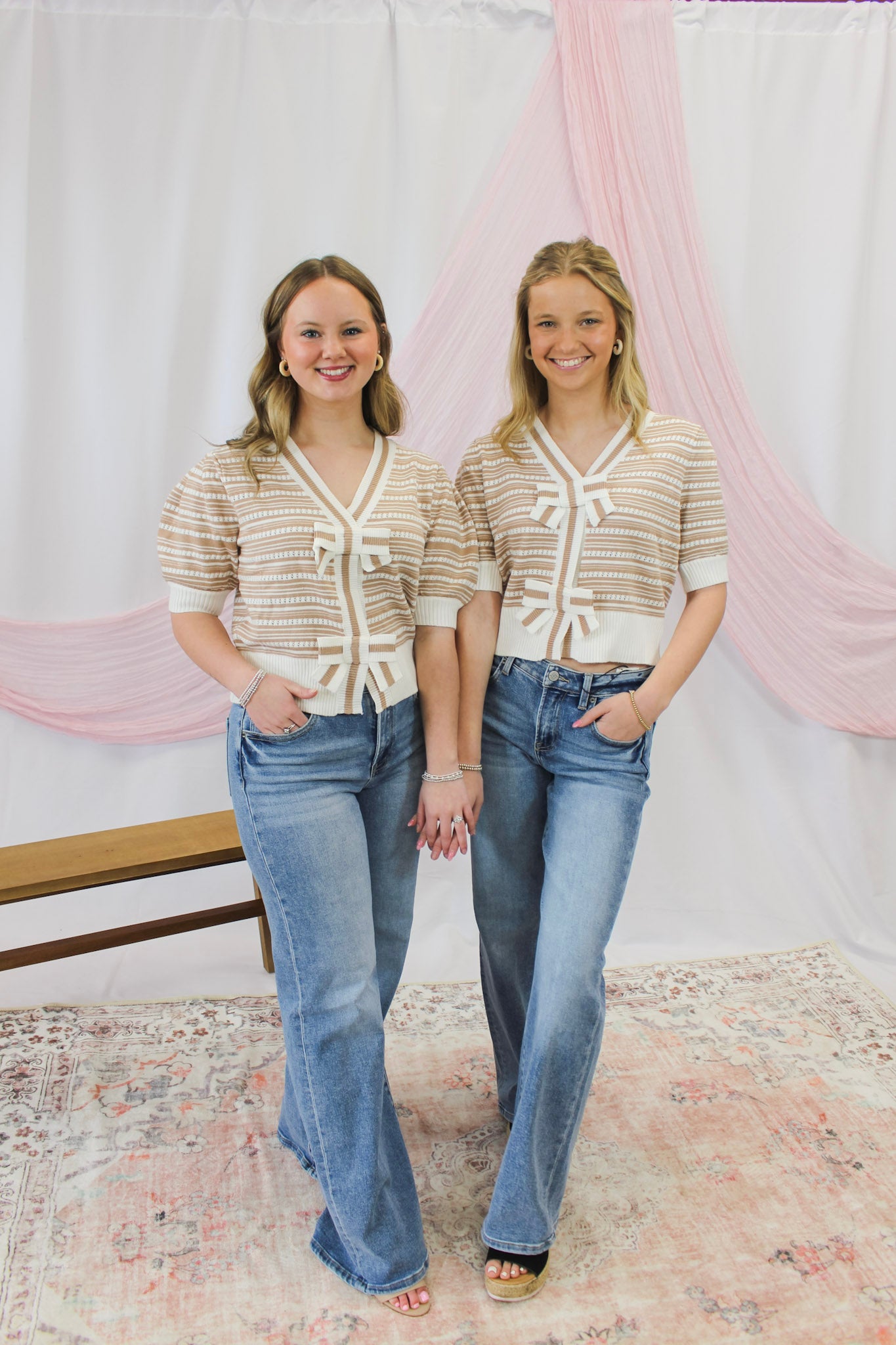 Sweetheart Bow Tie Striped Sweater