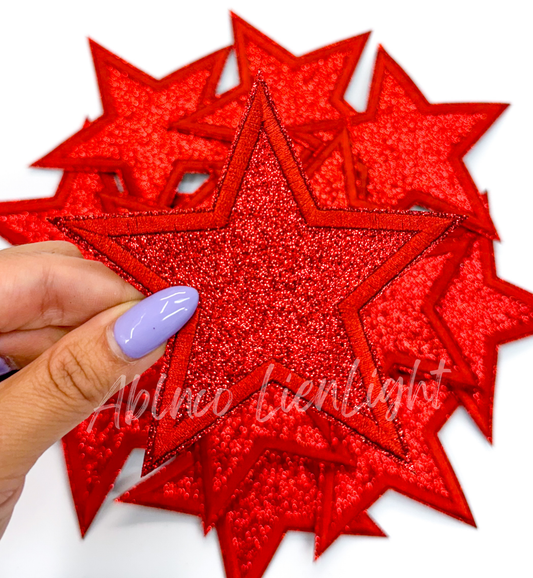 ABLN Boutique - 3” Red glitter star embroidery patch iron on 