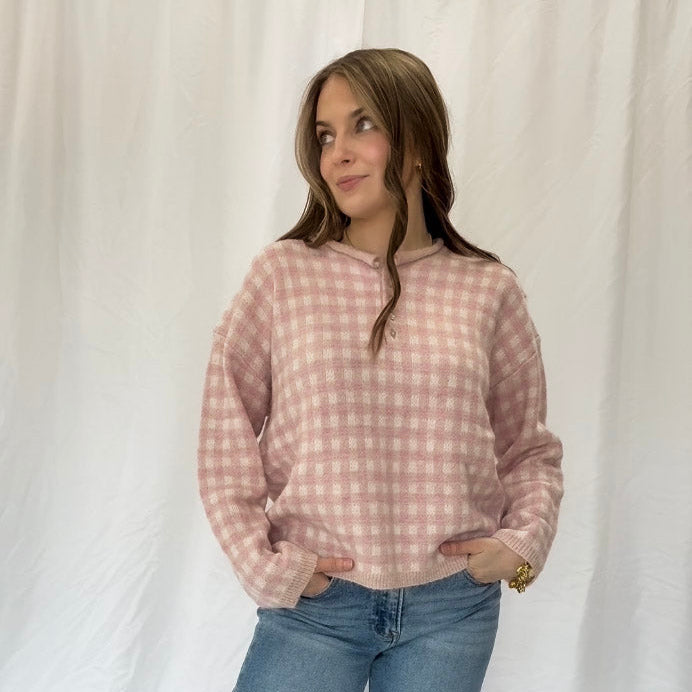 Pretty In Pink Gingham Sweater