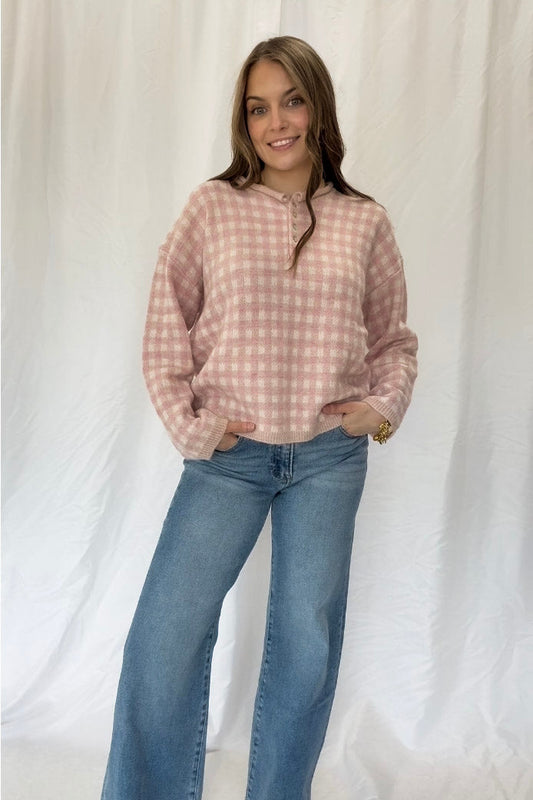 Pretty In Pink Gingham Sweater
