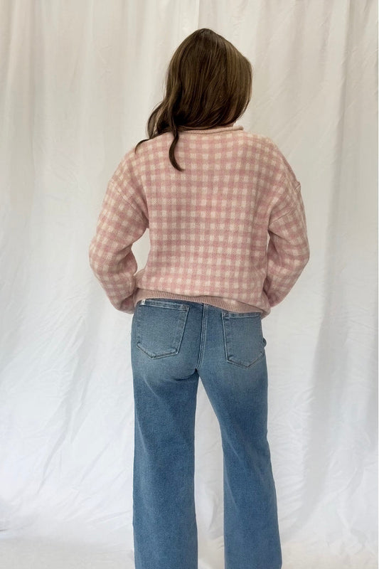 Pretty In Pink Gingham Sweater