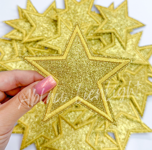 ABLN Boutique - 3” gold glitter star embroidery patch iron on