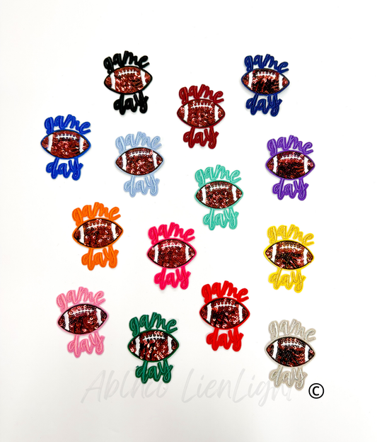 ABLN Boutique - 3” game day football sequins embroidery patch iron on: Black