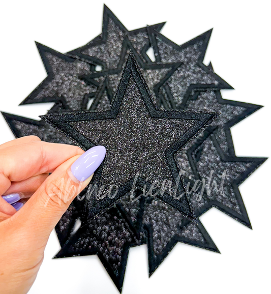 ABLN Boutique - 3” Black glitter star embroidery patch iron on