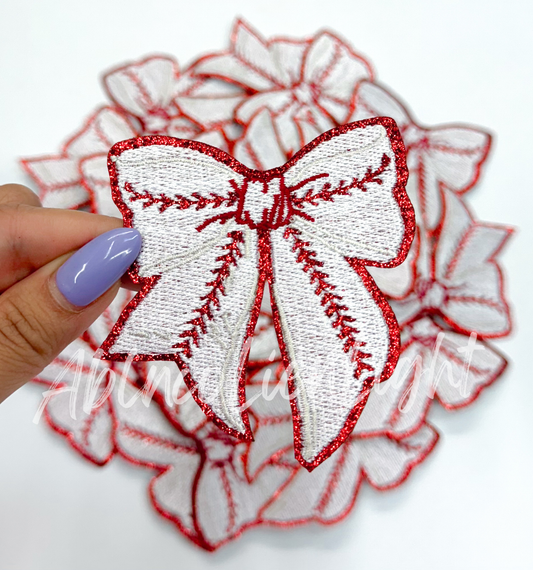 ABLN Boutique - Baseball bow glitter embroidery patch iron on