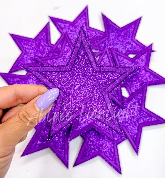 ABLN Boutique - 3” Purple glitter star embroidery patch iron on 