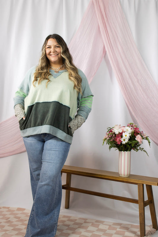 Maggie's Sage Patchwork Pullover