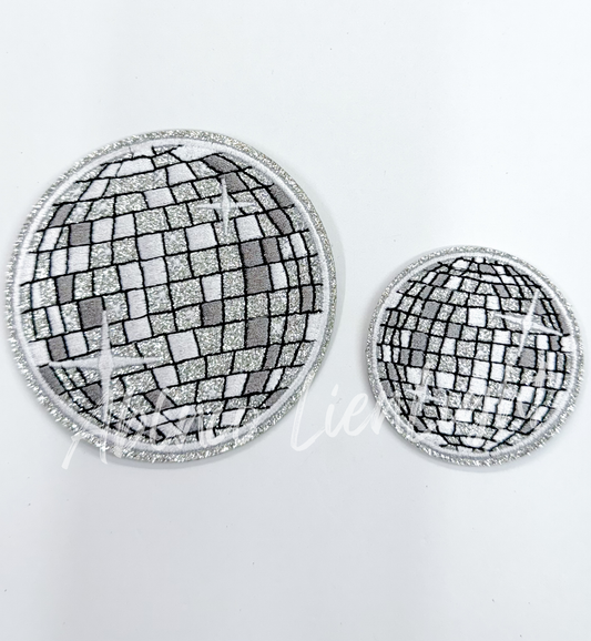 ABLN Boutique - 2” Silver glitter disco ball embroidery patch iron on