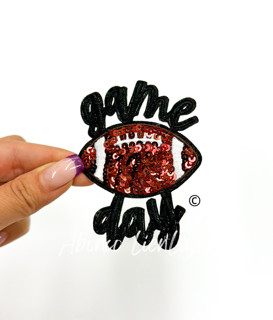 ABLN Boutique - 3” game day football sequins embroidery patch iron on: Black